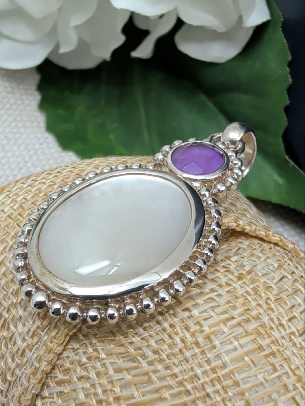 Vintage Whitney Kelly 925 Sterling Silver Mother of Pearl Amethyst Pendant - Picture 14 of 16